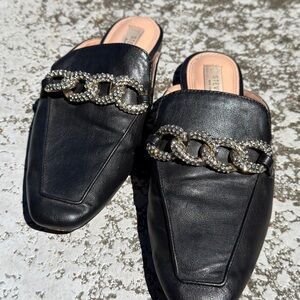 Steven By Steve Madden Black Mules with Rhinestone Chain